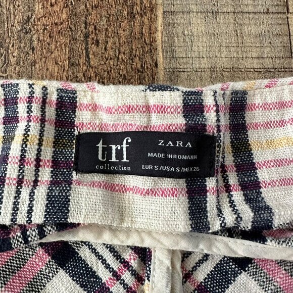Zara TRF Womens Plaid Crop Top Size Small Bow Detail Pink Black - Picture 2 of 7